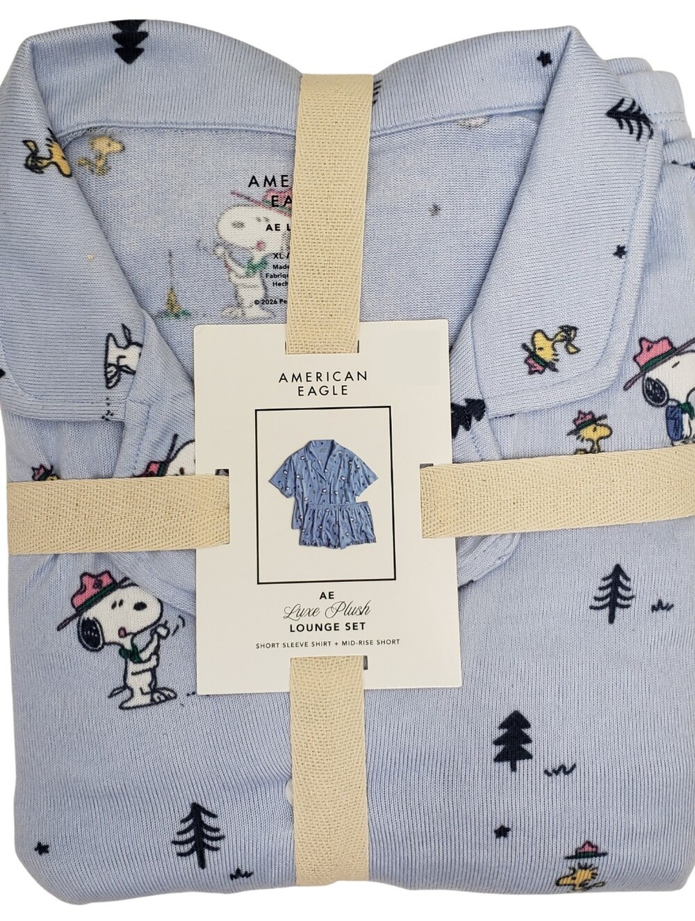 AMERICAN EAGLE Luxe Plush Lounge Set Snoopy Peanuts Short Sleeve Shirt & Shorts